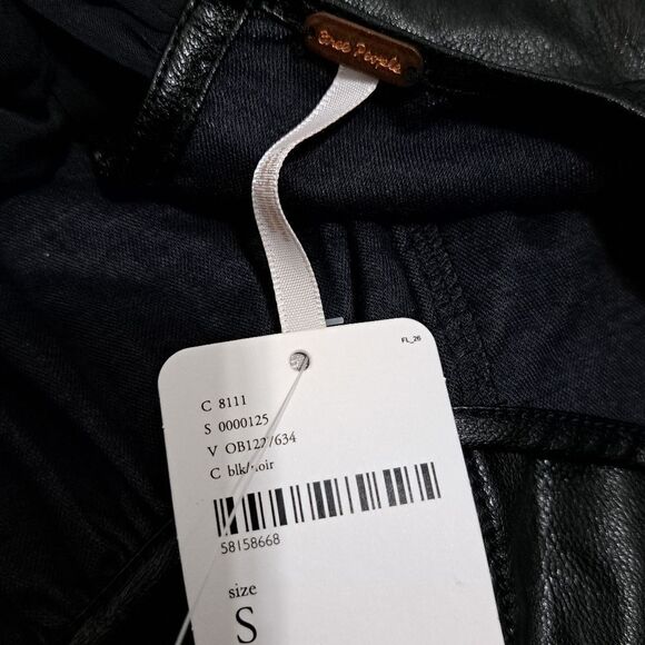 Free People Bri Babe Faux Leather Blouse Oversized Small Black NWT - Picture 5 of 14